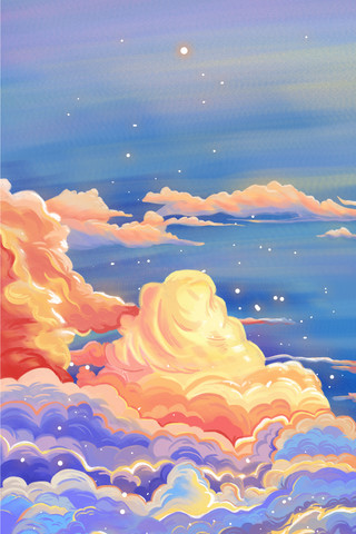 梦幻糖果城堡海报模板_梦幻治愈云海月亮天空夕阳日出云朵