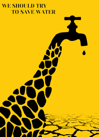 漂亮长颈鹿海报模板_简约风动物长颈鹿干旱水资源平面动物海报设计