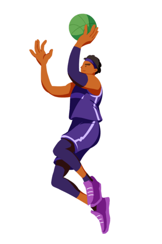 篮球比赛观看海报模板_扁平夸张运动体育男运动员篮球插画元素