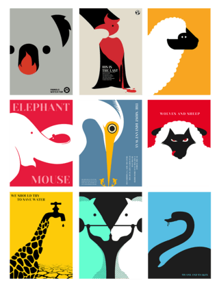 像河豚的动物海报模板_简约反差色保护动物生态环境平面海报设计