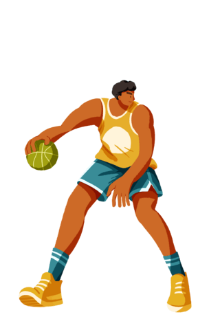 篮球亲子嘉年华海报模板_扁平夸张运动体育男运动员篮球插画元素