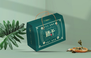 茶包装盒矢量海报模板_端午节端午绿色精美粽子包装样机