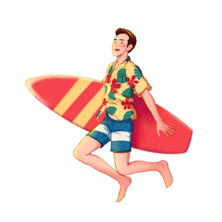 开心小学生海报模板_夏季夏天冲浪的男生人物