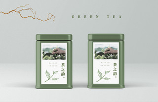 清新绿色极简茶叶罐包装样机