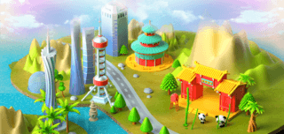 杆子场景海报模板_3D中国城市建筑场景立体C4D模型图