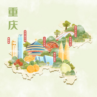 首尔地标海报模板_重庆旅游地标美食地图建筑地图插画