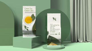 松子和绿茶茶叶海报模板_清新简约茶叶袋装包装样机