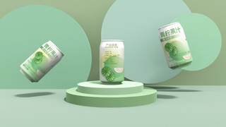 反塑料包装海报模板_绿色清新悬浮的易拉罐莫兰迪包装样机
