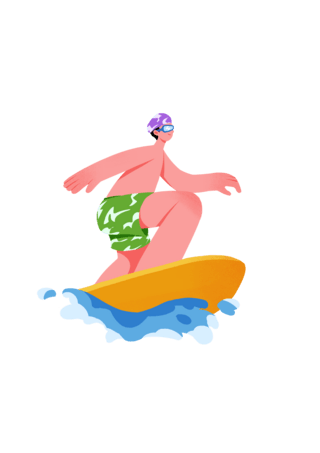 运动员漫画风格海报模板_夏季夸张运动人物冲浪水上运动男子夏天