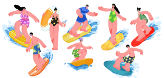 夏季水上海报模板_夏季夸张运动人物夏天滑板冲浪水上运动游泳
