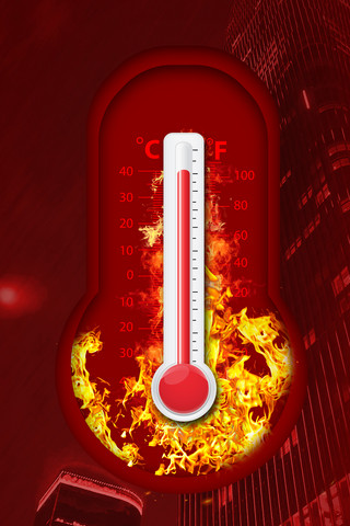 红色简约火焰温度计高温预警海报炎热三伏酷暑