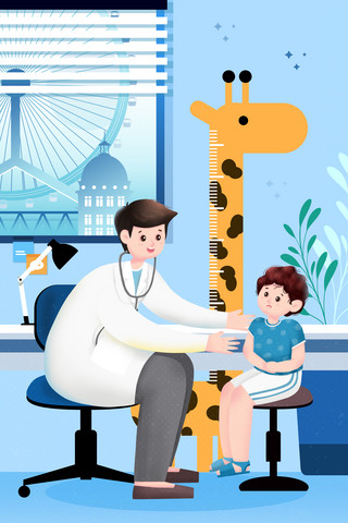 幼儿咳嗽海报模板_体检系列插画之儿童体检