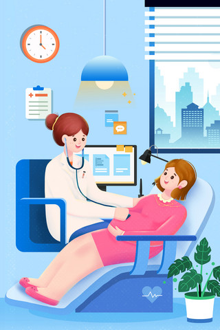孕妇恶心呕吐海报模板_体检系列插画之妇科体检
