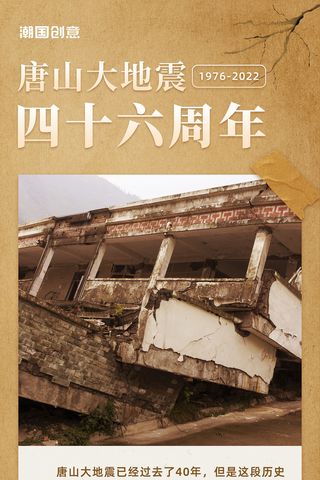 唐山大地震46周年祭日历日记回忆发黄海报