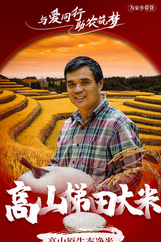 农业科技种海报模板_扶贫助农带货大米促销海报红色农业电商直播
