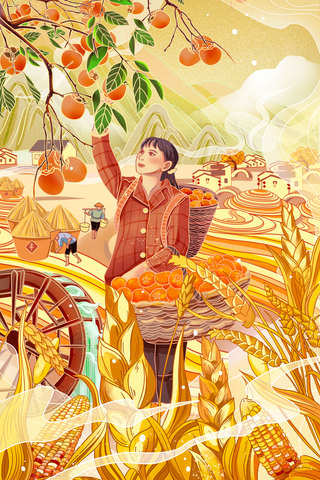 伦敦食物海报模板_国潮秋分节气插画丰收粮食水果食物秋天秋季农业乡村
