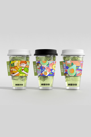 咖啡杯套刀版图海报模板_咖啡杯子奶茶杯样机餐饮饮料包装绿色