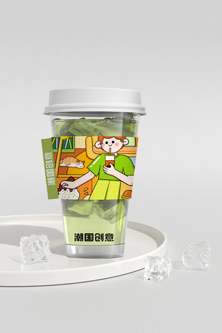 咖啡杯套刀版图海报模板_咖啡奶茶纸杯包装样机饮品餐饮饮料包装绿色