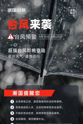 梅花台风来袭台风预警暴雨预警防范指南宣传海报