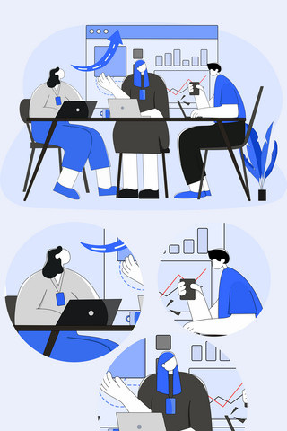 合作海报模板_商务会议插画风互联网产品人物团队合作工作办公