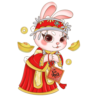 红色可爱春节苗族民族风服饰拿福字兔子元素