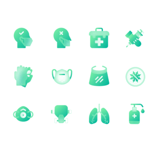 绿色防疫医疗口罩玻璃图标icon