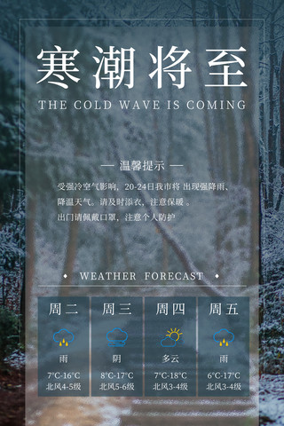 天气小标志海报模板_降温寒潮将至提示天气预警寒潮降温提醒温馨提示宣传海报