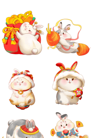小猪拜年海报模板_国潮兔年新年新春春节卡通可爱兔子胖胖兔聚宝盆财神兔