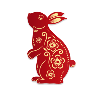 中式立体海报模板_兔年春节新年红色红金立体剪纸兔子小兔子