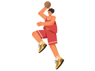 人多力量大素材海报模板_红色扁平风运动健身打篮球的人元素