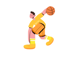 打篮球的的人海报模板_黄色系男孩打篮球扁平风打篮球的人