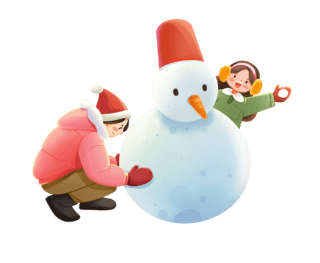 冬季卡通手绘堆雪人玩耍元素