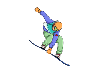 免扣png云朵海报模板_手绘冬天运动滑雪的人元素