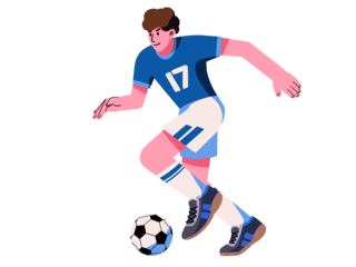 踢足球入海报模板_蓝色扁平风踢足球的人物元素世界杯体育竞技比赛