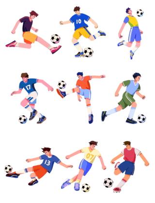 扁平风踢足球的人物元素套图世界杯体育竞技比赛