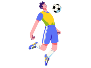 点赞png海报模板_黄色蓝色扁平风踢足球的人物元素世界杯体育竞技比赛