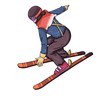 滑雪旗子海报模板_手绘冬天运动滑雪的人物半蹲姿势主题元素