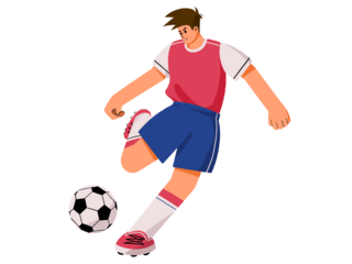 世界杯踢足球人物海报模板_红色扁平风踢足球的人物元素世界杯体育竞技比赛
