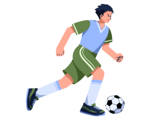 足球赛精彩瞬间海报模板_绿色扁平风踢足球的人物元素世界杯体育竞技比赛