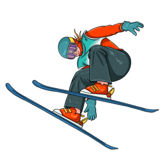 运动制服海报模板_手绘冬天运动滑雪的人物主题元素