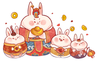 兔子卡通兔子海报模板_兔年新春春节新年卡通兔子萌兔拜年