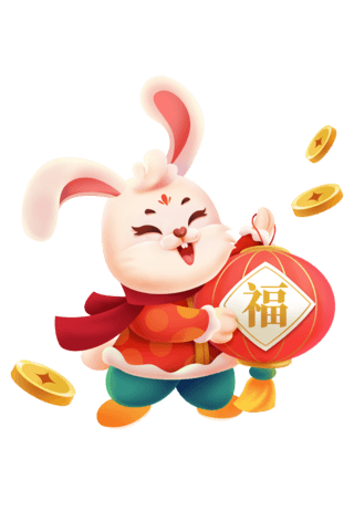 兔子喜庆兔子灯笼海报模板_兔年春节新春新年祝福拜年灯笼