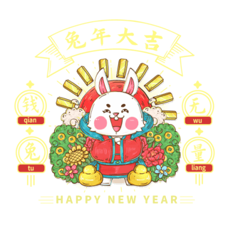 成语故事墙海报模板_2023兔年新春春节喜庆国潮兔子钱兔无量