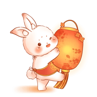橘子卡通可爱海报模板_兔年喜庆卡通肚兜兔子抱着灯笼春节小元素