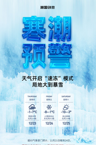 ui温馨提示海报模板_寒潮预警暴雪通知气温骤降冷空气来袭降温提示海报
