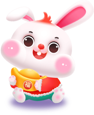 吃萝卜兔子海报模板_兔年2023年春节喜庆可爱微立体兔子抱着元宝