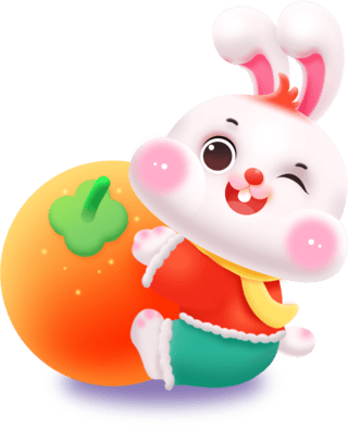 可爱立体兔子海报模板_兔年2023年春节喜庆可爱微立体兔子抱着柿子