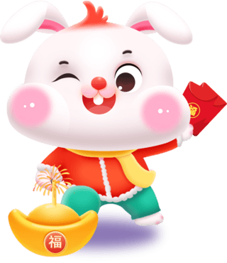 兔子吃白菜海报模板_兔年2023年春节喜庆可爱微立体兔子点炮仗