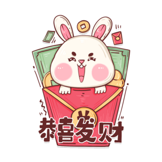 手绘兔子卡通海报模板_2023兔年新春国潮表情包恭喜发财