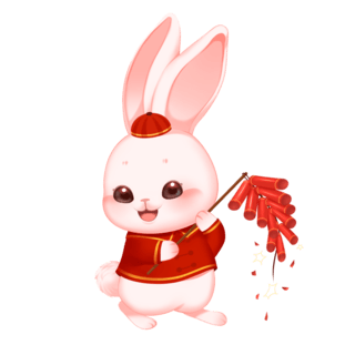 喜庆兔子海报模板_2023新年兔年红色喜庆兔子手拿鞭炮